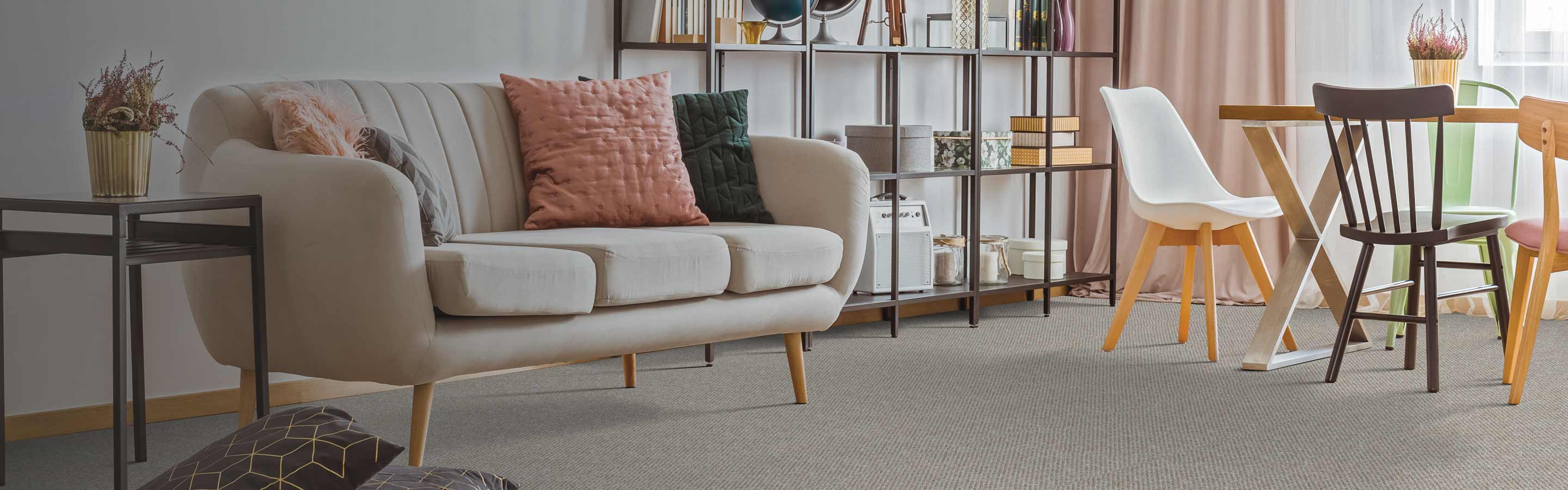 gray neutral toned carpet in contemporary sitting area